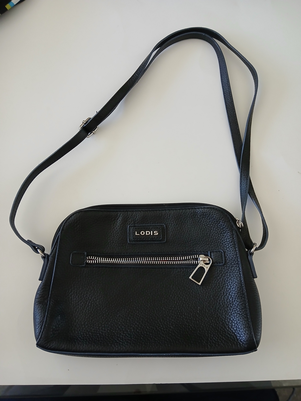 Lodis Black Pebbled Leather Adjustable Crossbody Bag